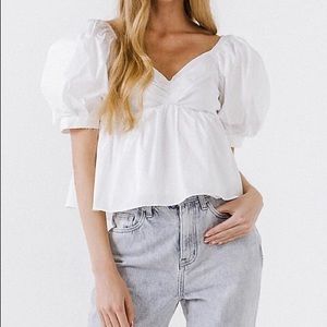 NWT English Factory White Puff Sleeve Top Large